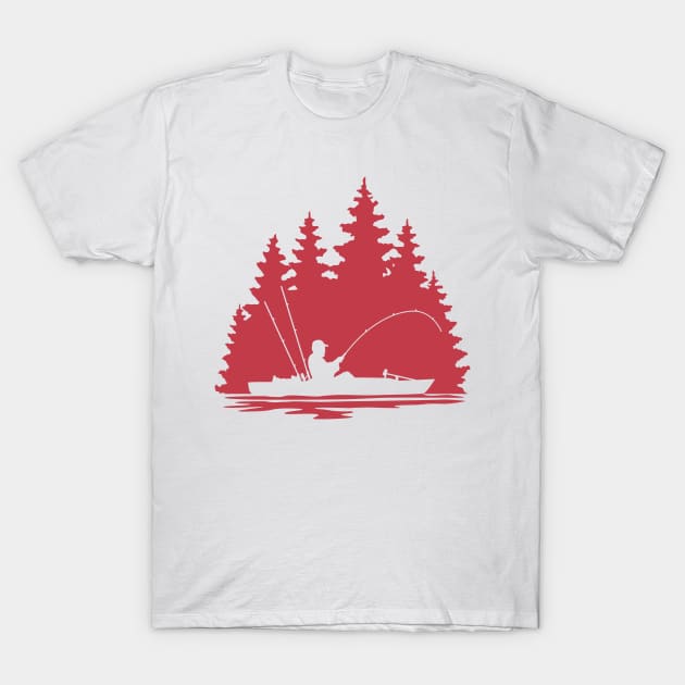 Kayak Fisherman Rural Lake Scene T-Shirt by SAMMO